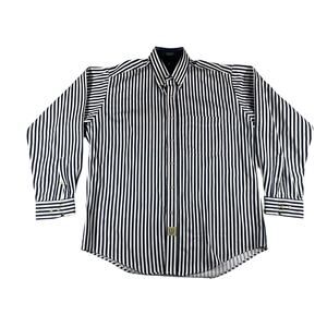 Hunt Club Collection Shirt Mens Large Blue & White Stripes Button Up Collar VTG